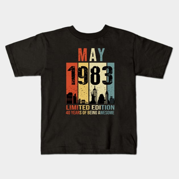 Made In 1983 May 40 Years Of Being Awesome Kids T-Shirt by Red and Black Floral